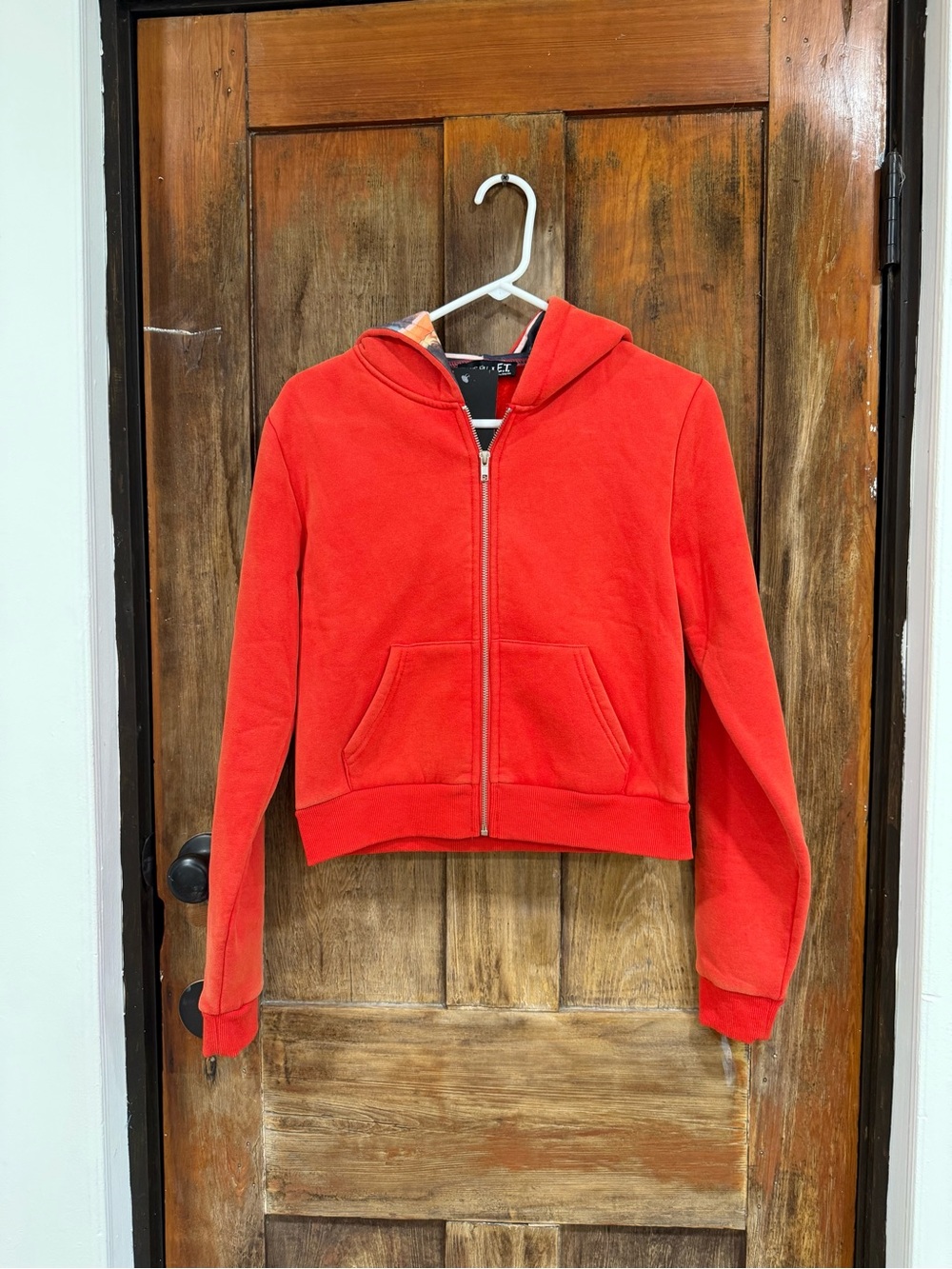 Dolls Kill Red Zip Hoodie with Graphic Lined Hood